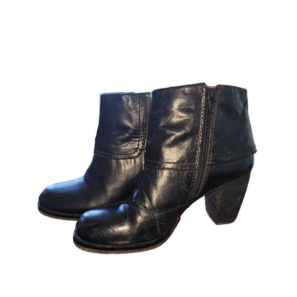 Naya Lark Leather Ankle Boots Block Heel & Side Zip Cuffed Western Women 7.5 N - Picture 1 of 15